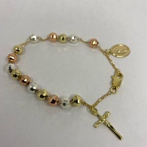 Three tone rosary bracelet 18k gold filled